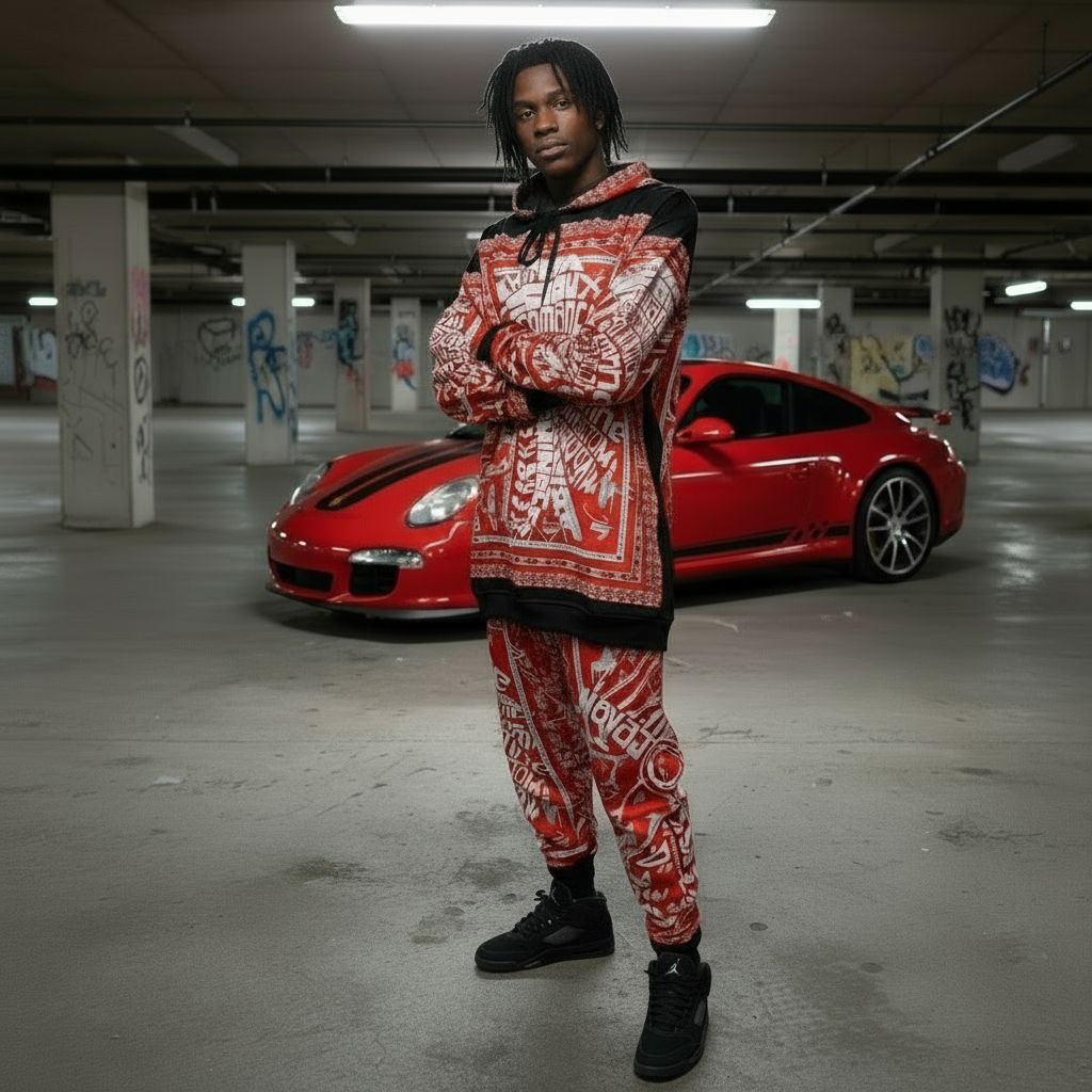 •TRIBE VIBES• (RED-GREY-BLACK-WHITE) FULL HOODED JOGGERS SWEATSUITS