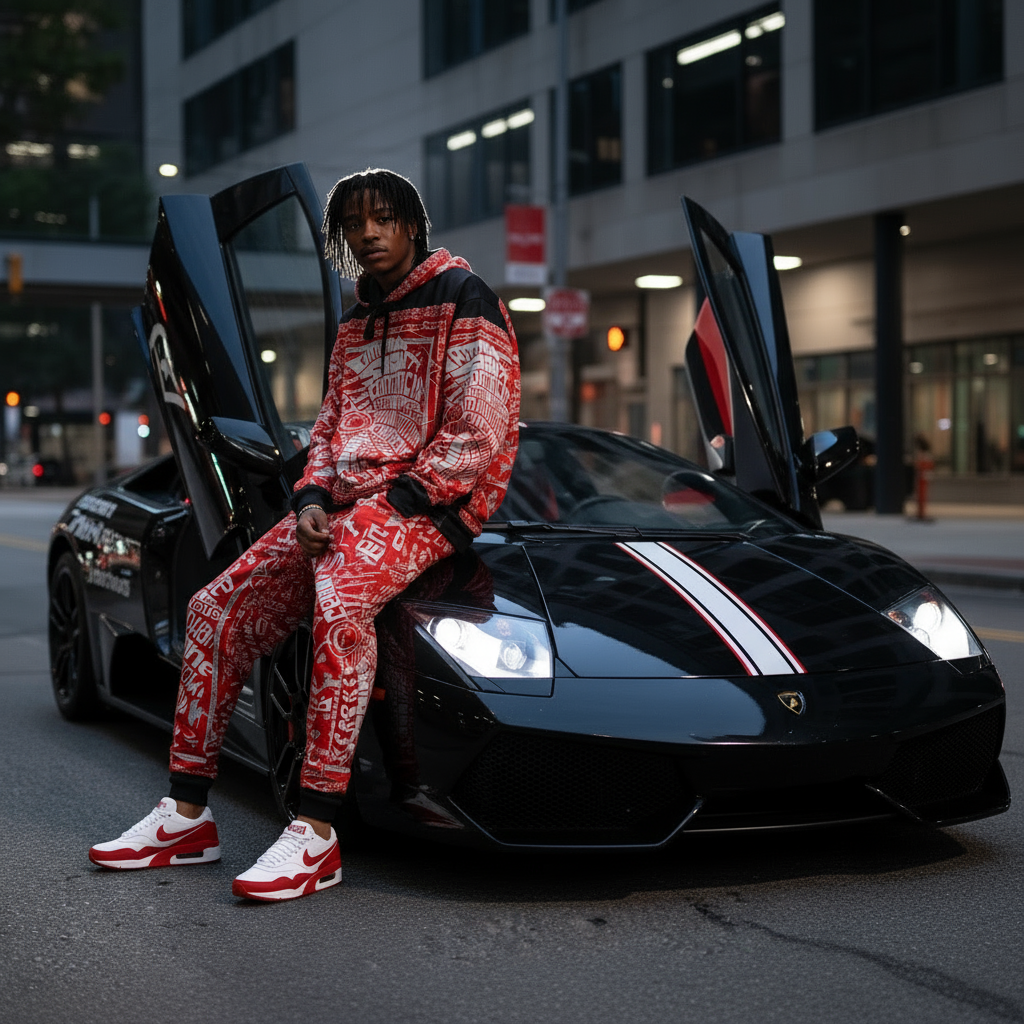 *TRIBE VIBES* (RED-GREY-BLACK-WHITE) FULL HOODED JOGGERS SWEATSUITS