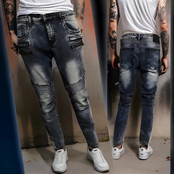 ^UCXX^ (BLUE) MOTO ZIP DESIGNER DENIM JEANS