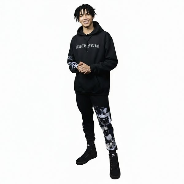 ^BLACK FLAG^ (BLACK) ~CREW POSSE~ EMBROIDERED HOODED JOGGER SWEATSUITS(CUT & SEW)