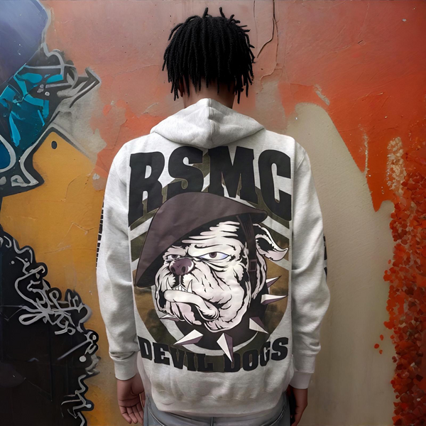 ^ROGUE STATUS / DTA^ *DEVIL DOGS* (LIGHT GREY) MEN'S ZIP UP HOODIES