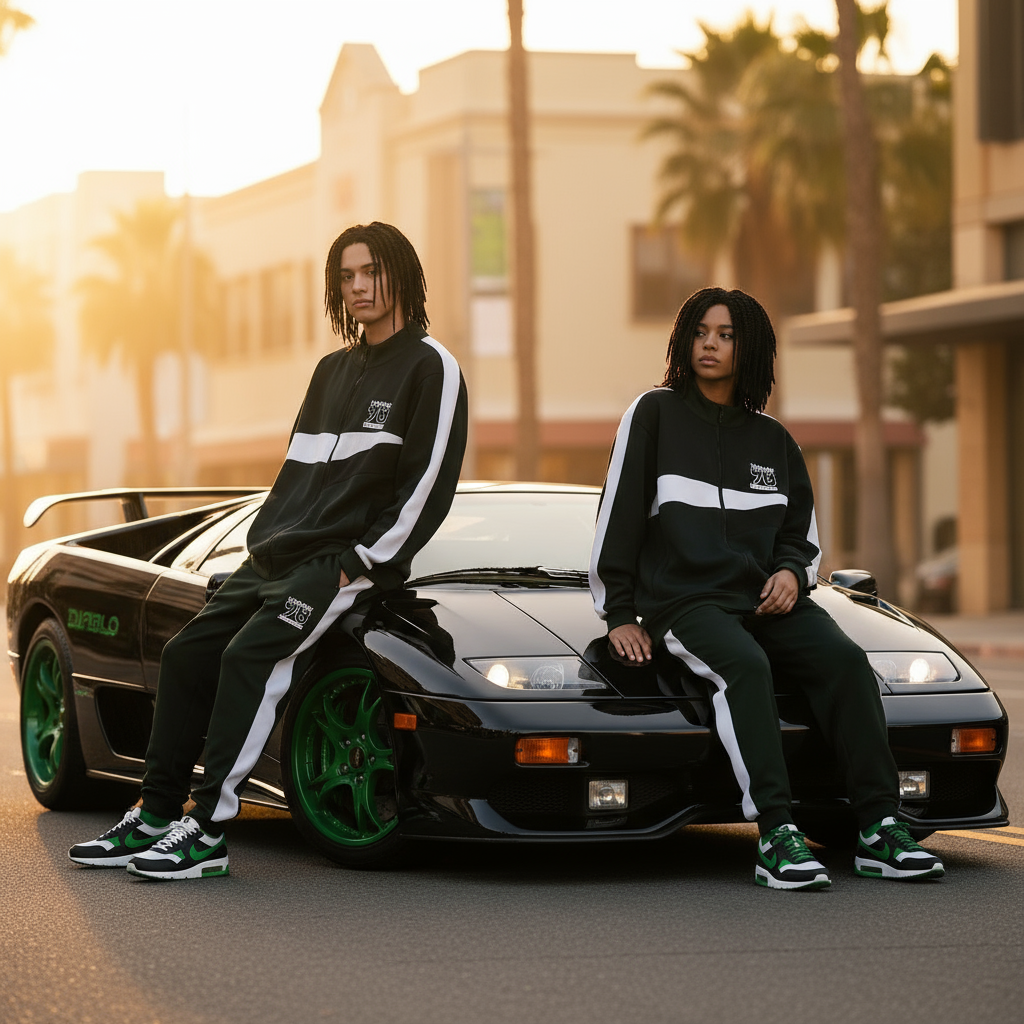 •SEAN JOHN• (*GREEN-MULTI*) POLYESTER COLLARED ZIP UP TRACKSUITS (XB SIZED)