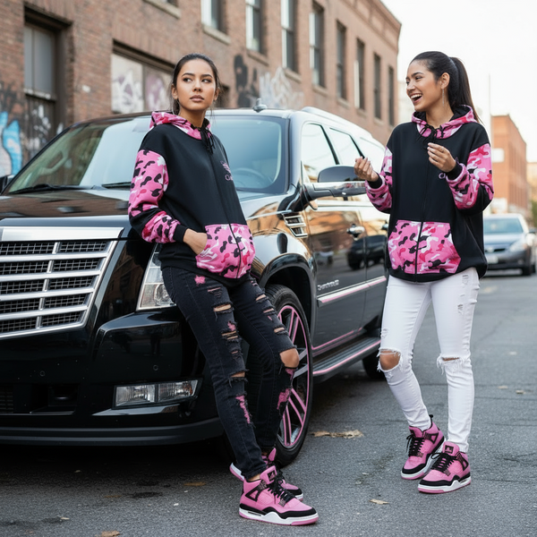 •CHIEFIN’ ADI-FEATHER• (PINK CAMOUFLAGE) ZIP UP HOODIES (CUT & SEW)