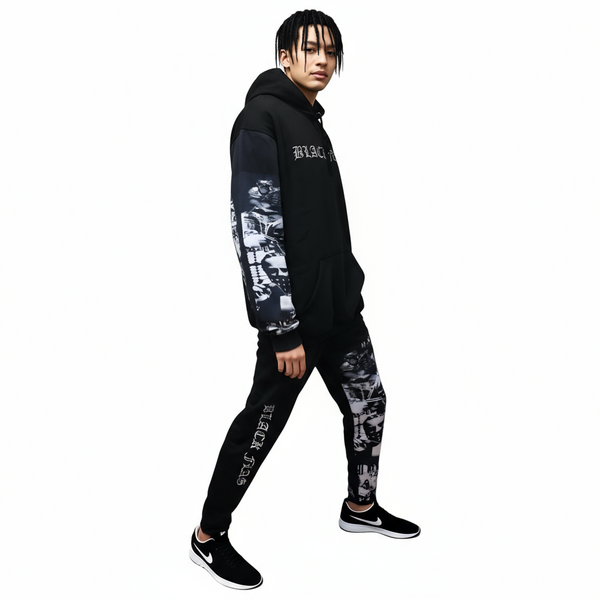 ^BLACK FLAG^ (BLACK) ~CREW POSSE~ EMBROIDERED HOODED JOGGER SWEATSUITS(CUT & SEW)