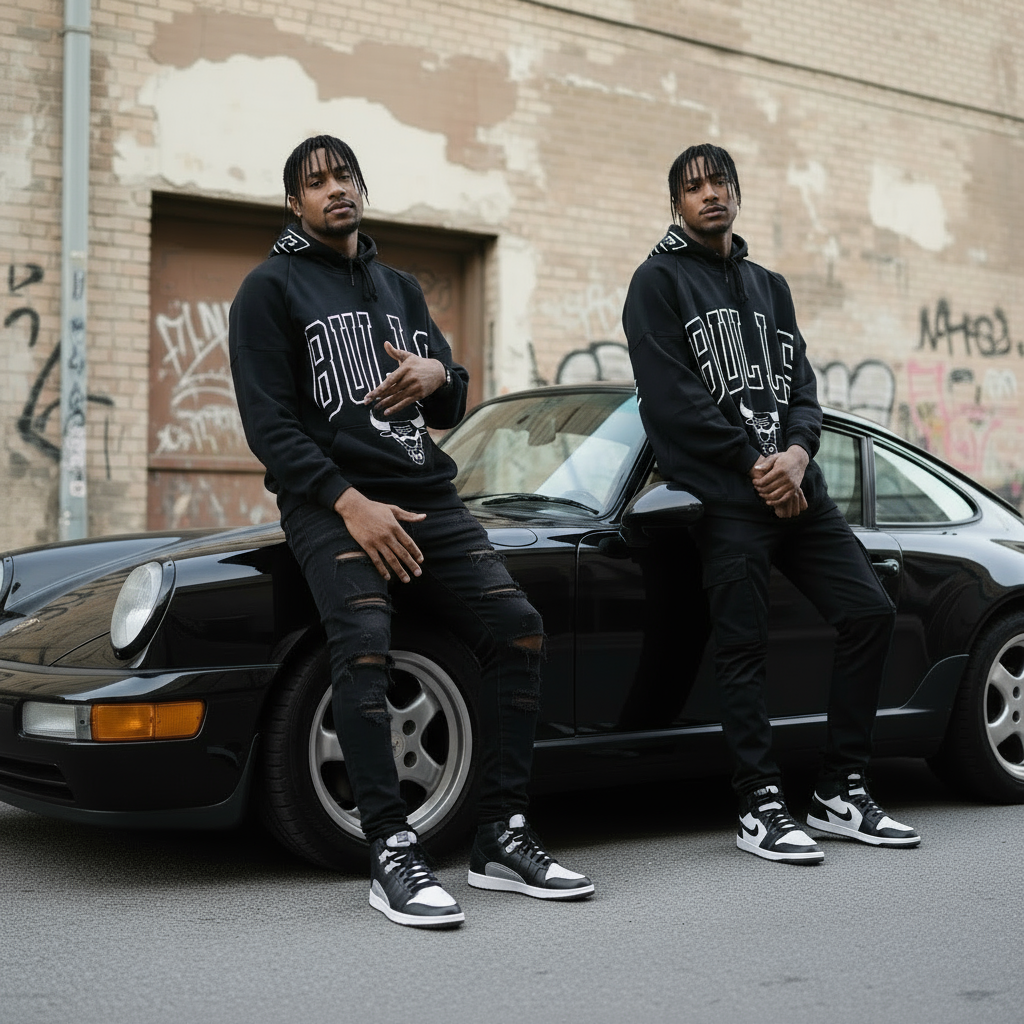 *BULLS* (BLACK) *CUT & SEW* LUXURY PULLOVER HOODIES FOR MEN