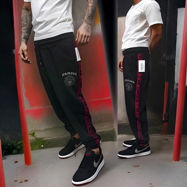 ^PARISH NATION^ (BLACK-RED) JOGGERS SWEATPANTS (BIG & TALL)