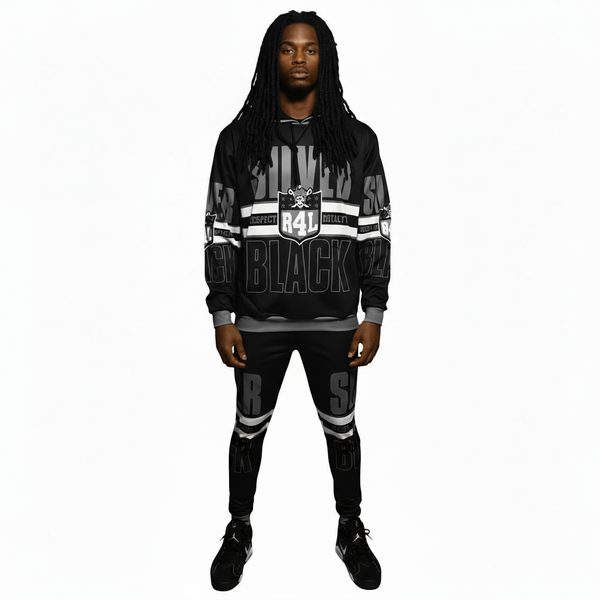 •RAIDERS 4 LIFE• ~SILVER & BLACK~ JOGGER SWEATSUITS (FLEECY SOFT LINED)