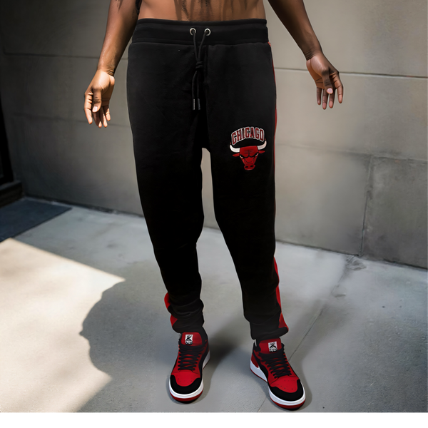 •CHICAGO 23• (BLACK-RED) JOGGER SWEATPANTS (EMBROIDERED)