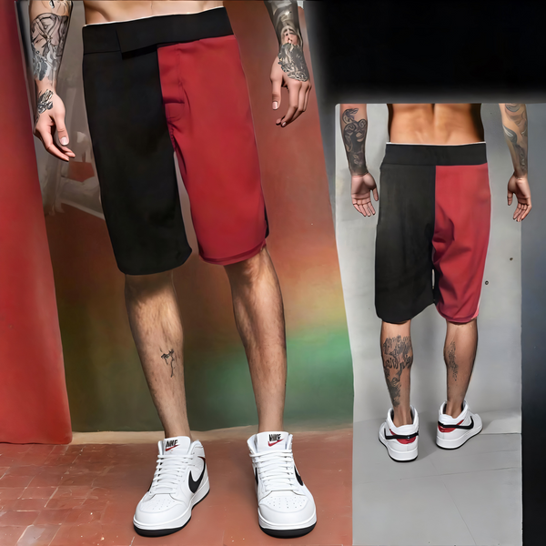 ^GRAPPLING FIGHT SHORTS^ (RED-BLACK) ~HOOK & LOOP WAIST CLOSURE~