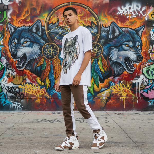 *<SC>* (WHITE) ~WOLF DREAMCATCHER~ HEAVY COTTON JUMBO PRINT TEES