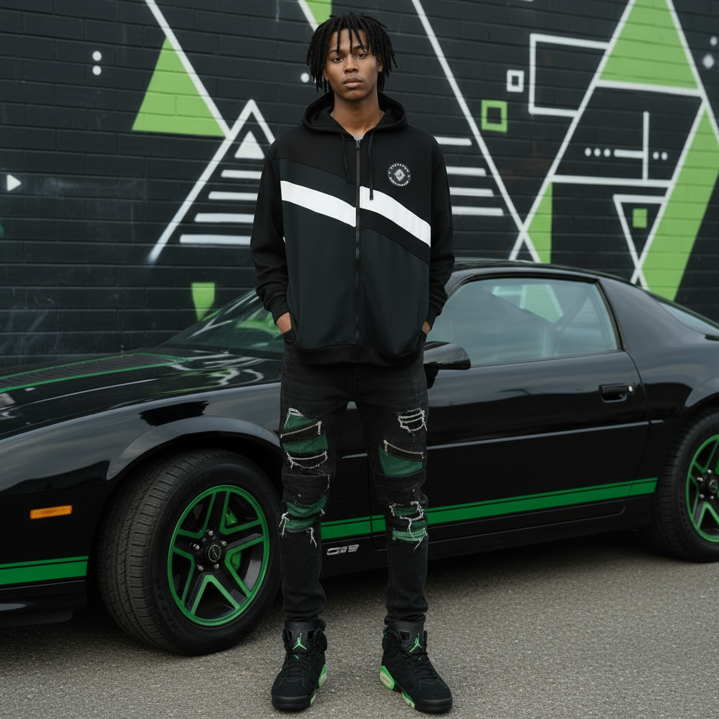 *SEAN JOHN* (GREEN~MULTI) POLYESTER HOODED ZIP UP TRACK JACKETS (XB SIZED)