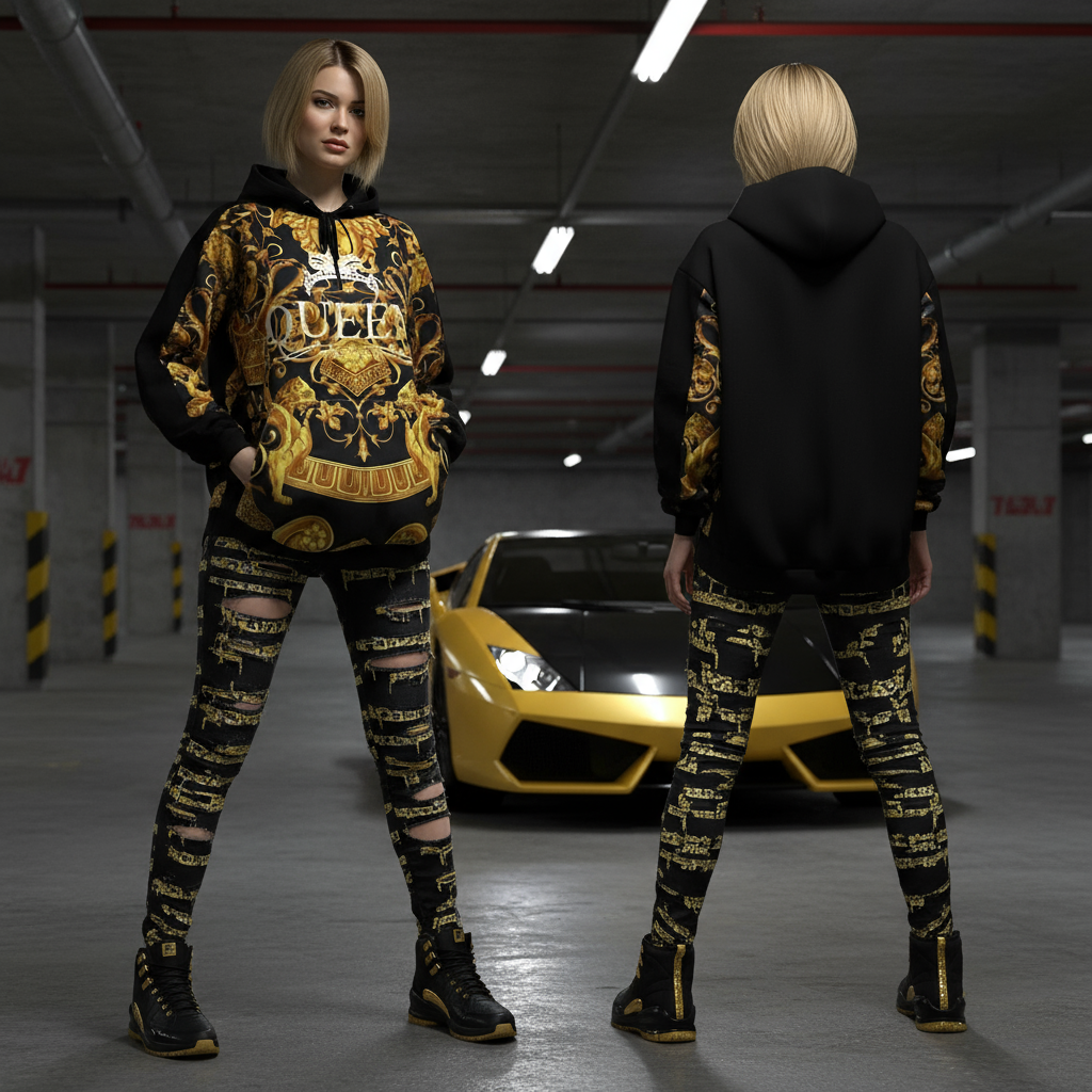 •QUEEN V3R$@C3• LUXURY CUT & SEW PULLOVER HOODIES (UNISEX) (EMBROIDERY)