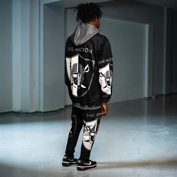 •RAIDERS• ~ONE NATION~ JOGGER SWEATSUITS (HOODED) (FLEECY SOFT LINED)