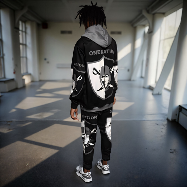 •RAIDERS• ~ONE NATION~ JOGGER SWEATSUITS (HOODED) (FLEECY SOFT LINED)