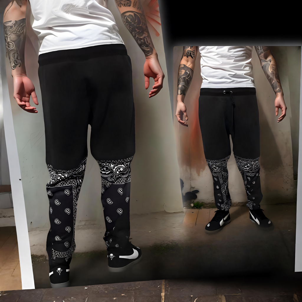 ^OUTFIT KINGS^ LUXURY BLACK BANDANA JOGGER SWEATPANTS (CUT & SEW COLLECTION)