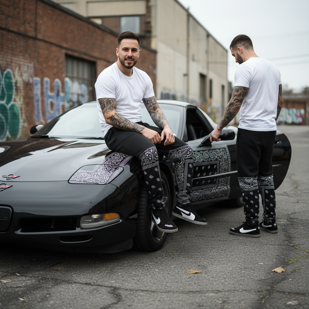 *OUTFIT KINGS* ~LUXURY BLACK BANDANA JOGGER SWEATPANTS~ (CUT & SEW COLLECTION)