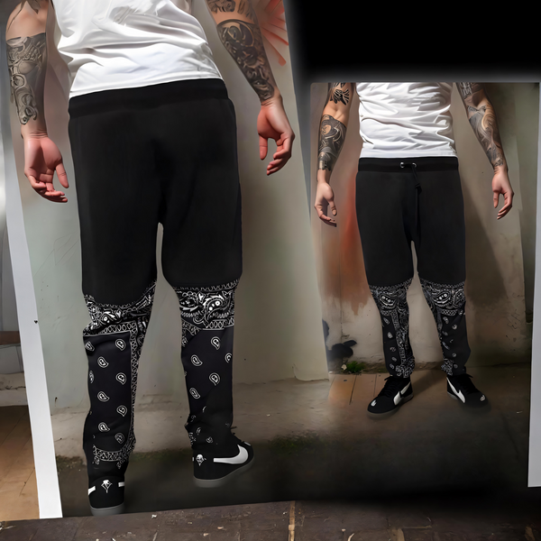 ^OUTFIT KINGS^ LUXURY BLACK BANDANA JOGGER SWEATPANTS (CUT & SEW COLLECTION)