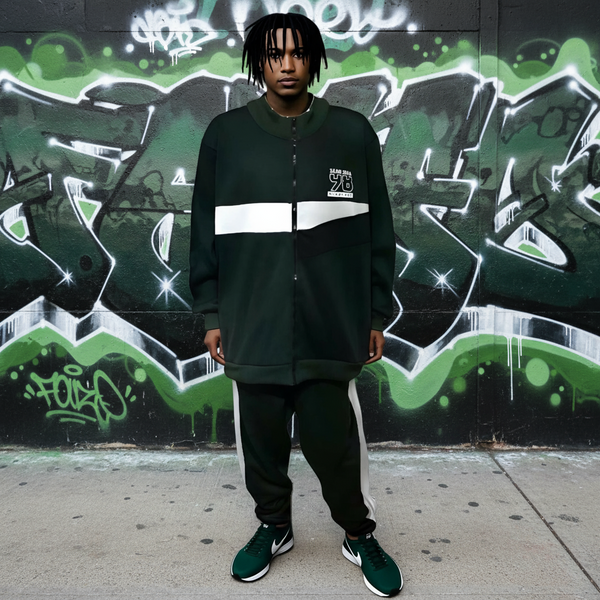 •SEAN JOHN• (*GREEN-MULTI*) POLYESTER COLLARED ZIP UP TRACKSUITS (XB SIZED)