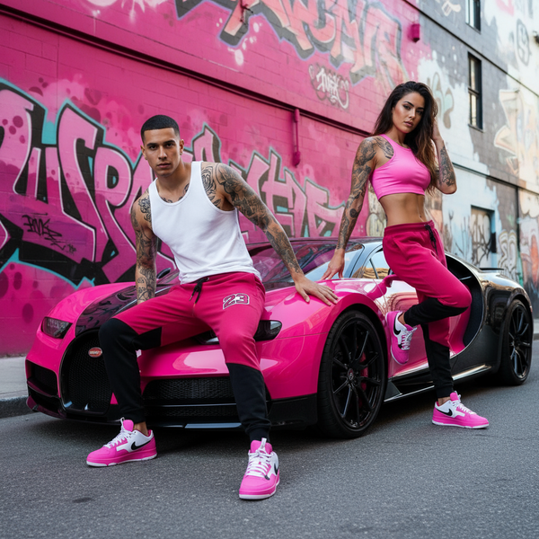 *23* (BLACK-HOT PINK) JOGGER SWEATPANTS (CUT & SEW) (UNISEX)