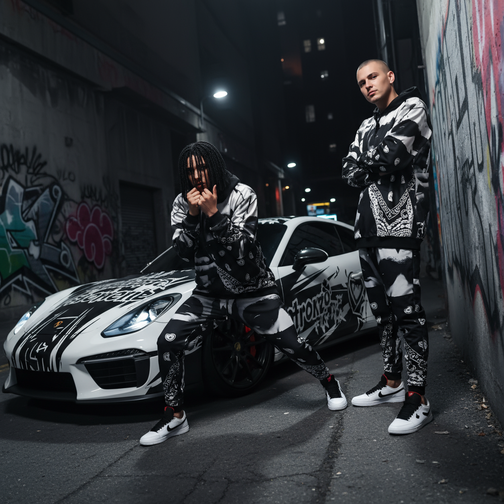 *BLACK FLAG* (BLACK-MULTI) ~ASAP FERG~ HOODED JOGGER SWEATSUITS (FLEECY SOFT LINED)
