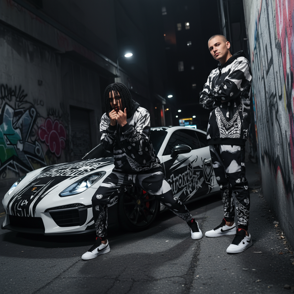 *BLACK FLAG* (BLACK-MULTI) ~ASAP FERG~ HOODED JOGGER SWEATSUITS (FLEECY SOFT LINED)