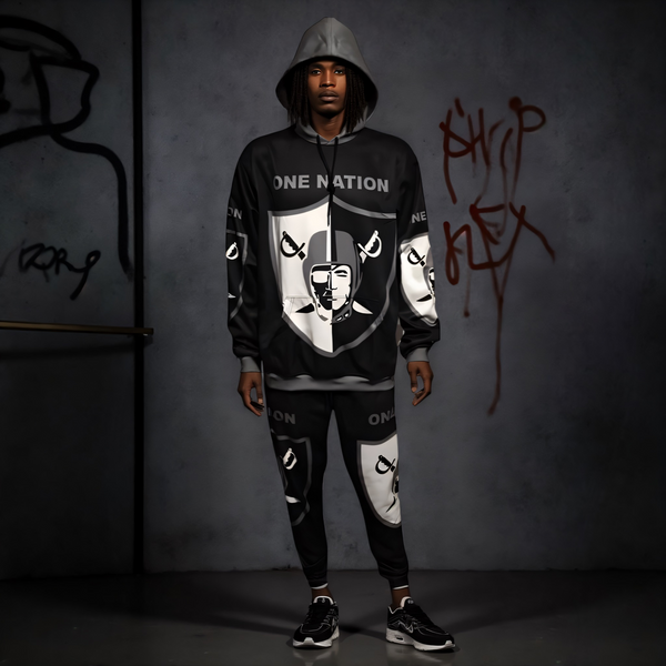 •RAIDERS• ~ONE NATION~ JOGGER SWEATSUITS (HOODED) (FLEECY SOFT LINED)