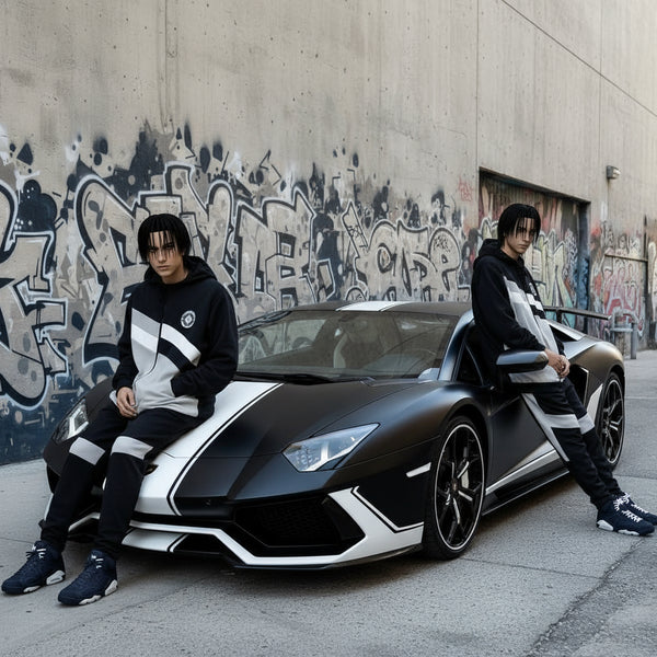 •SEAN JOHN• (NAVY-MULTI) POLYESTER HOODED ZIP UP TRACKSUITS (XB SIZED)
