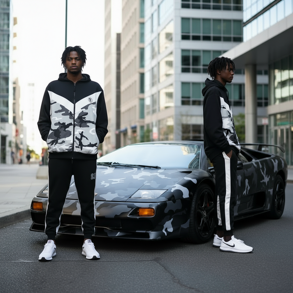 *SEAN JOHN* (CAMOUFLAGE) POLYESTER HOODED ZIP UP TRACKSUITS (XB SIZED)