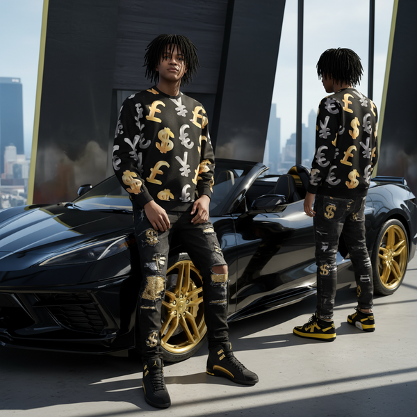 *YMCMB* (BLACK-MULTI) •CREWNECK SWEATSHIRT•