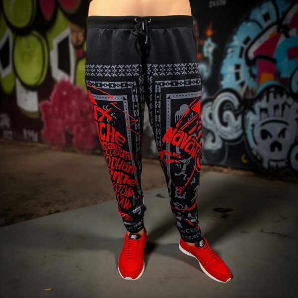 ^TRIBE VIBES^ (RED-GREY-BLACK) JOGGER SWEATPANTS