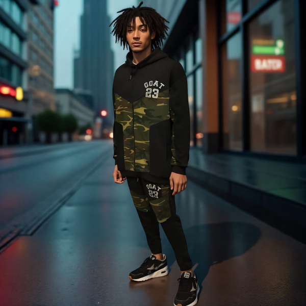 •23 GOAT• CAMOUFLAGE LUXURY ZIP UP SWEATSUITS (CUT & SEW) (EMBROIDERED LOGOS)