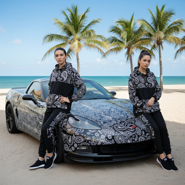 •OUTFIT KINGS• LUXURY BLACK BANDANA JOGGER SWEATSUITS (CUT & SEW COLLECTION)