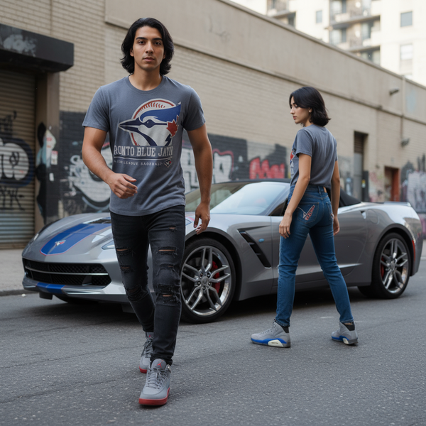 ^TORONTO BLUE JAYS^ SHORT SLEEVE T-SHIRTS (BY MAJESTIC) (DISTRESSED LOGO)