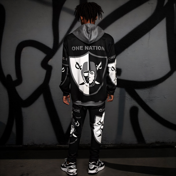•RAIDERS• ~ONE NATION~ JOGGER SWEATSUITS (HOODED) (FLEECY SOFT LINED)