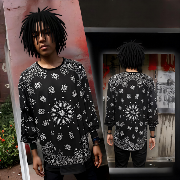 ^BLACK BANDANA^ (BLACK-PAISLEY) LONG SLEEVE TEES (LONG BODY)