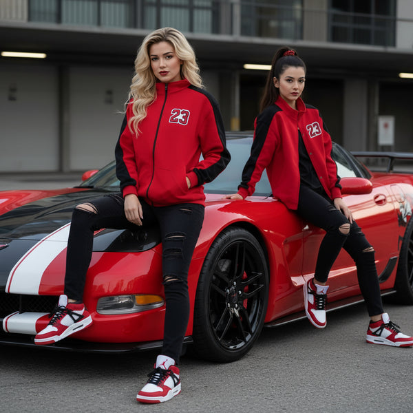 •23• (RED-BLACK) LUX ZIP UP TRACK JACKETS (CUT & SEW)