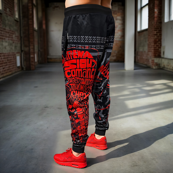 ^TRIBE VIBES^ (RED-GREY-BLACK) JOGGER SWEATPANTS