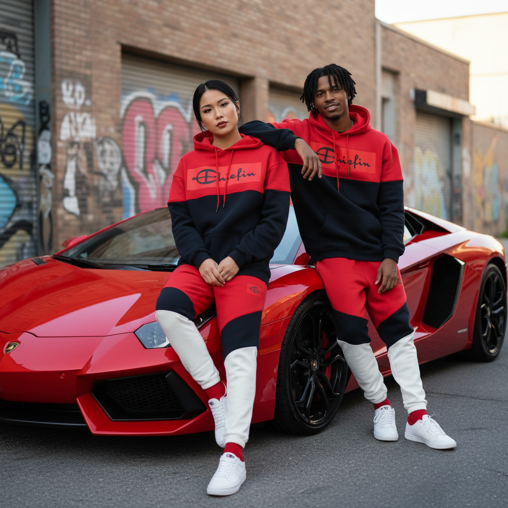 •CHAMPION CHIEFIN’• (RED-NAVY-WHITE) FULL HOODED SWEATSUITS (UNISEX)
