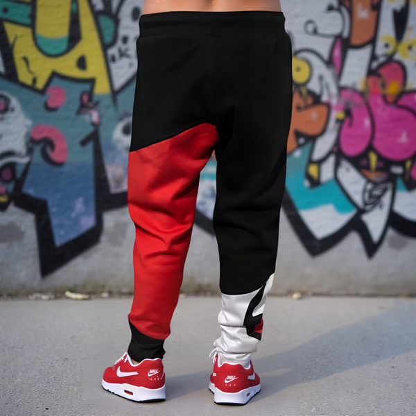•CHAMPION CHIEF• (RED-MULTI) LUXURY JOGGER SWEATPANTS (CUT & SEW) (EMBROIDERED LOGO)