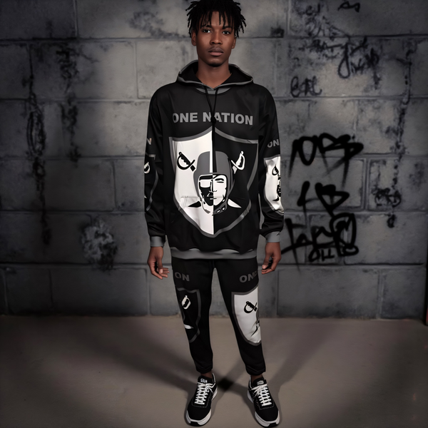 •RAIDERS• ~ONE NATION~ JOGGER SWEATSUITS (HOODED) (FLEECY SOFT LINED)