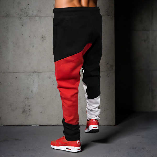 •CHAMPION CHIEF• (RED-MULTI) LUXURY JOGGER SWEATPANTS (CUT & SEW) (EMBROIDERED LOGO)