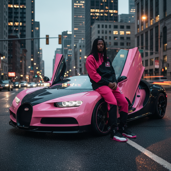 *23* (BLACK-HOT PINK) JOGGER TARCKSUITS (CUT & SEW) (UNISEX)