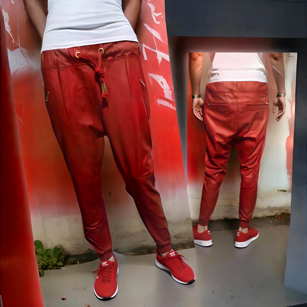 ^WELL ESTABLISHED^ (RED PLEATHER) JOGGER PANTS