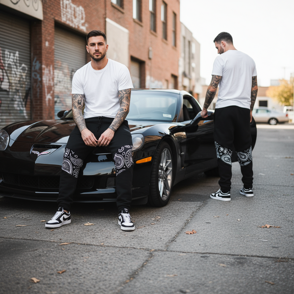 ^OUTFIT KINGS^ LUXURY BLACK BANDANA JOGGER SWEATPANTS (CUT & SEW COLLECTION)