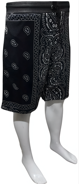 ^OUTFIT KINGS^ MESH SHORTS (LINED) *BLACK-SILVER PAISLEY* SUMMER ACTIVEWEAR (REVERSIBLE)