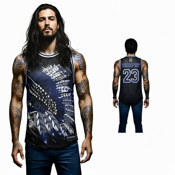 •CHIEFIN’ 23• BASKETBALL JERSEYS (BLACK-BLUE)
