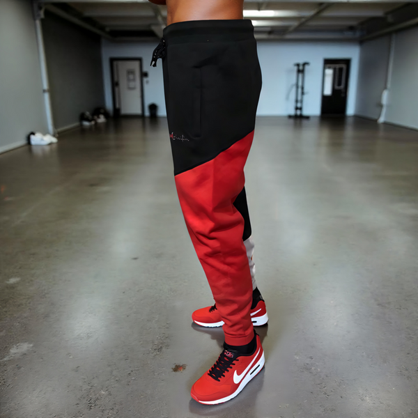 •CHAMPION CHIEF• (RED-MULTI) LUXURY JOGGER SWEATPANTS (CUT & SEW) (EMBROIDERED LOGO)