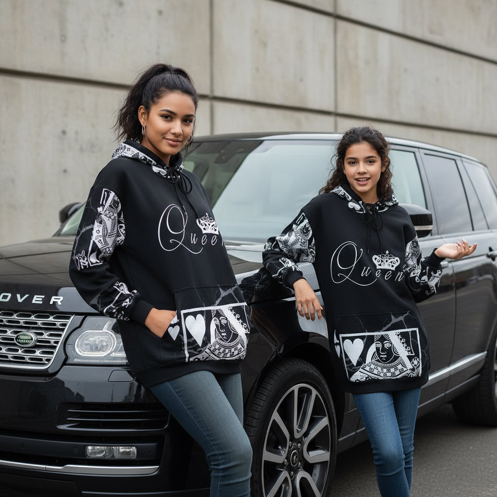 •QUEEN•OF•HEARTS• LUXURY PULLOVER HOODIES (CUT & SEW) (EMBROIDERED LOGO)