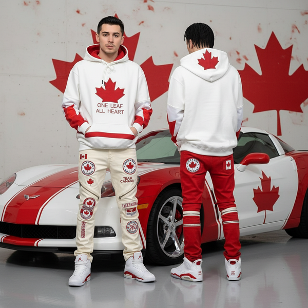 *ALL HEART* World juniors custom Team Canada (WHITE-RED) PULLOVER HOODIES (Cut & Sew / Embroidery)