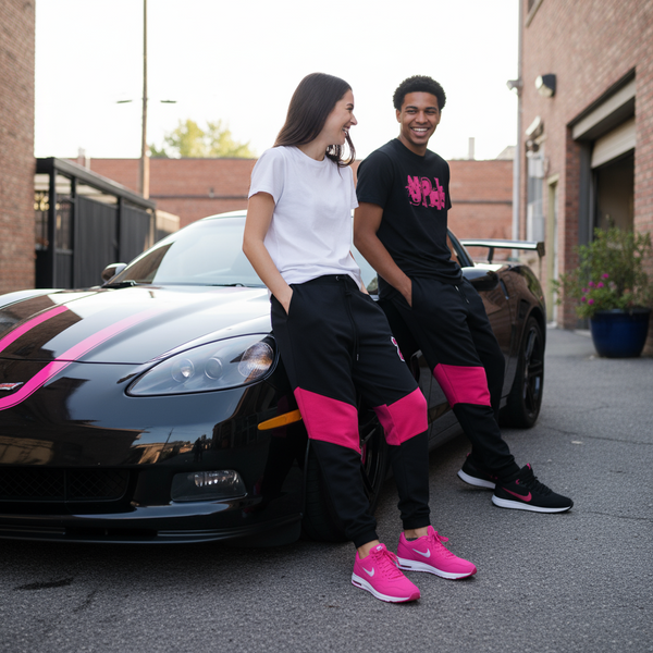 *23* (BLACK-HOT PINK) JOGGER SWEATPANTS (CUT & SEW) (UNISEX)